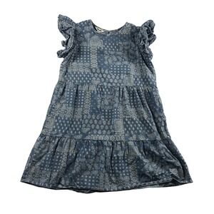 Wrangler Girls XL Blue Paisley Patchwork Tiered Denim Ruffle Sleeve Dress